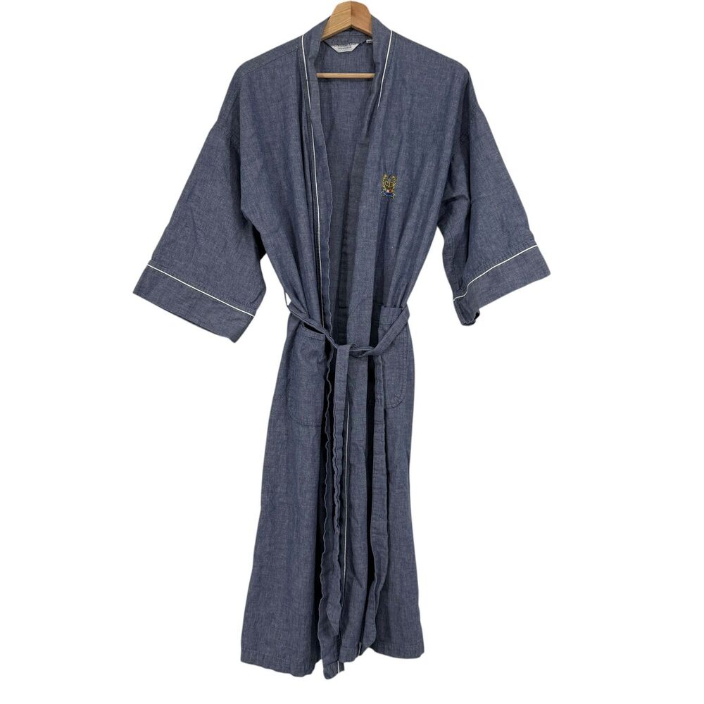 Vintage Christian Dior Monsieur Chambray Blue Cotton Bath Robe Adult One Size